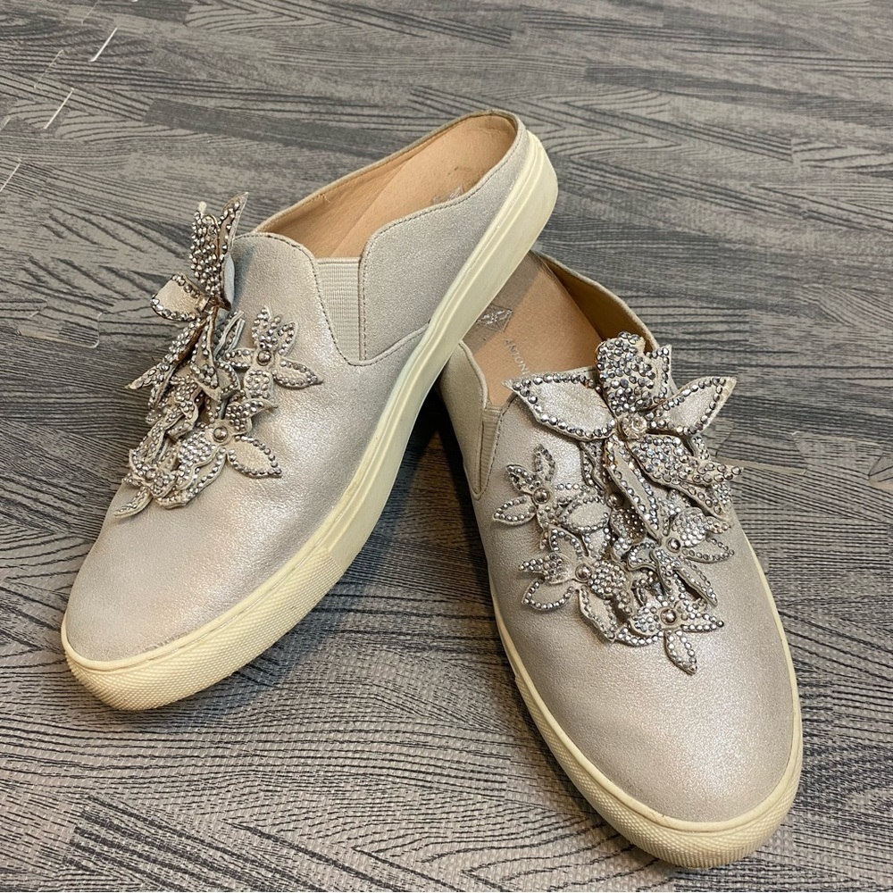 Antonio Melani Lorra Rhinestone Metallic Leather Sneaker Mule